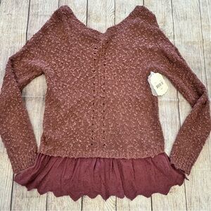 NWT Alter’d State Primrose Lace Trim Hem Chunky Pullover Sweater Top Sz S Small